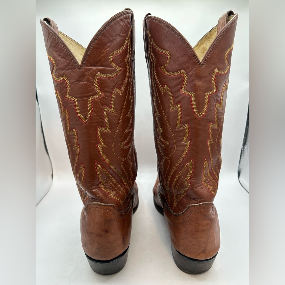 VINTAGE Diamond J JUSTIN Western Cowboy Brown Leather Boots WM’S Size US 12.5 - Picture 9 of 14